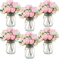 Zeyune 6 Sets Mason Jar Centerpiece Table Decorations, Artificial Peony Baby'...