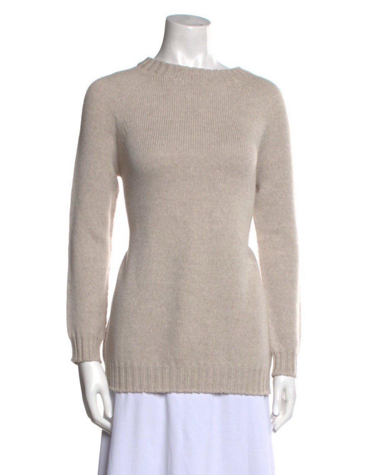 ‘s Max Mara Authentic Solid Beige Crew Neck Long … - image 1