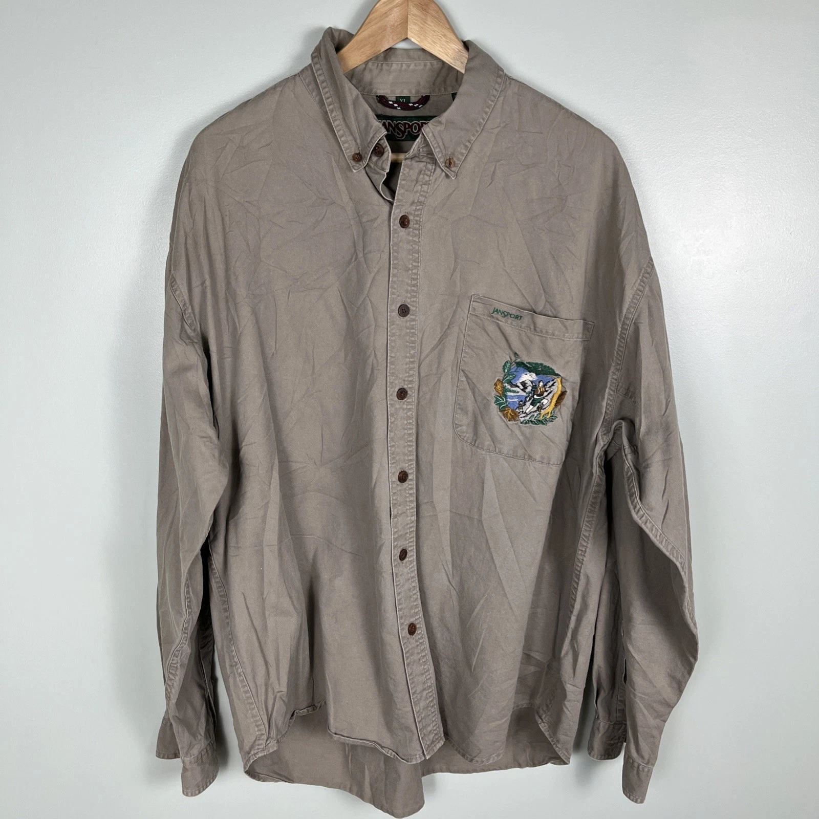 VTG 90’s Jansport Men’s Shirt Button Up Outdoor Sz XL Canvas Cotton Long Sleeve