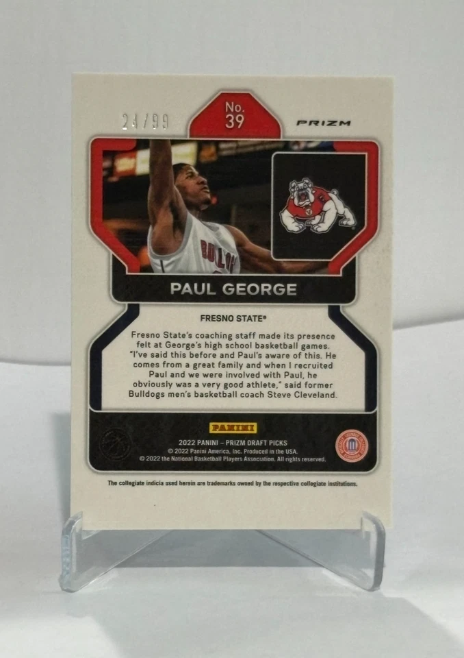 CAMISETA # PARTIDO! Paul George 2022 Panini Prizm DPs Blue Ice Prizm #'d 24/99 Foto 2 de 2