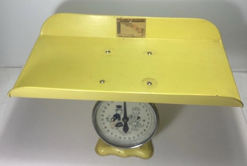 Antique Jacob Bros Yellow “Jay Bee” 30 lb Metal Baby Scale & Tray. Working. - Picture 2 of 13
