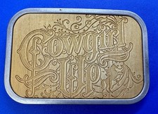 Cowgirl Up Western Rodeo Engraved in Wood Vintage Belt Buckle