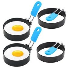 4pcs Egg Rings for Frying, Stainless Steel with Black+blue