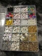 Lot of Assorted plastic and metal Beads for Crafting  Jewelry w/ storage box