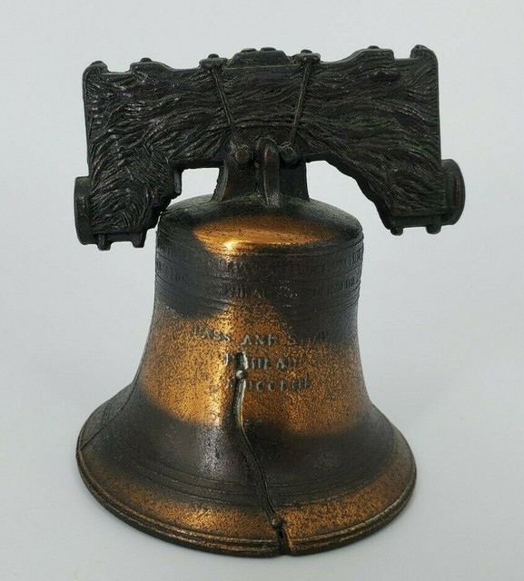 VINTAGE Figural Liberty Bell Pass and Stow Metal Aged look Bronze Brass