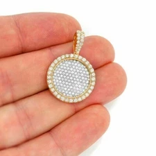 14K Yellow Gold Plated  2Ct Round Cut Simulated Diamond Medallion Pendant Pave