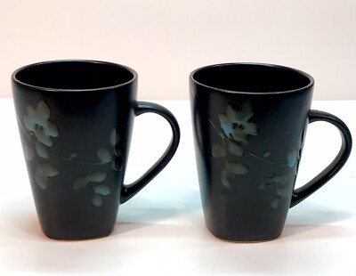 Home Eventide Bloom Coffee Mugs Black 4 3/4  Set Of 2
