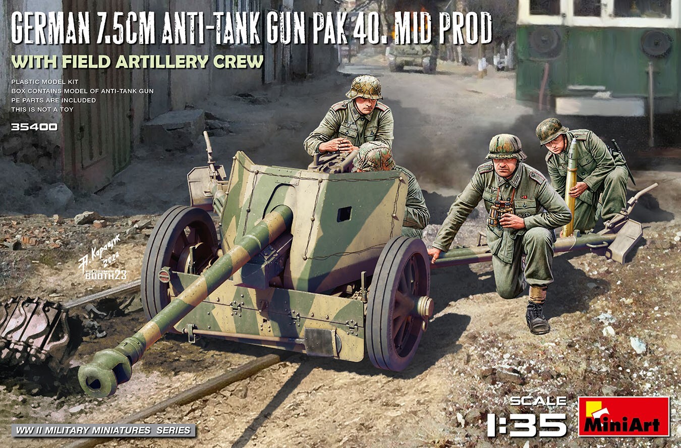 MiniArt 1/35 Scale - German 7.5cm Anti Tank Gun PAK 40 Plastic Model Kit 35400