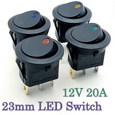 12V 20A DC Rocker Switch ON-OFF SPST 3Pin LED Light Round 20mm/23mm 3 pin