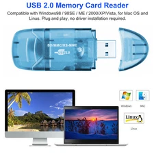 Portable SD MMC RS-MMC  Card Memory Card Reader to USB 2.0 Adapter High Speed
