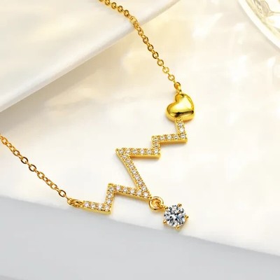 925 Sterling Silver 0.5 CT Moissanite ECG Heart Pendant Clavicle Chain Necklace