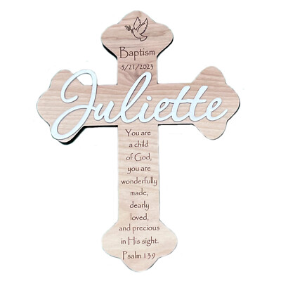 2D Personalized Custom Wood Baptism Cross First Communion Gift Christening  Gift