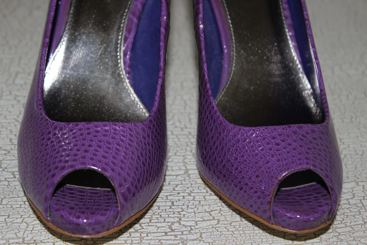 LINEA Shiny Purple Faux Leather Ladies Peep Toes Shoes Heels Size
