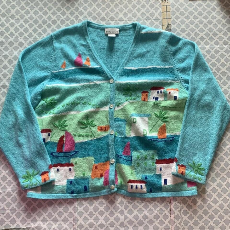 Vintage Graphic House Cardigan Popvitch Colorful Sweater eBay