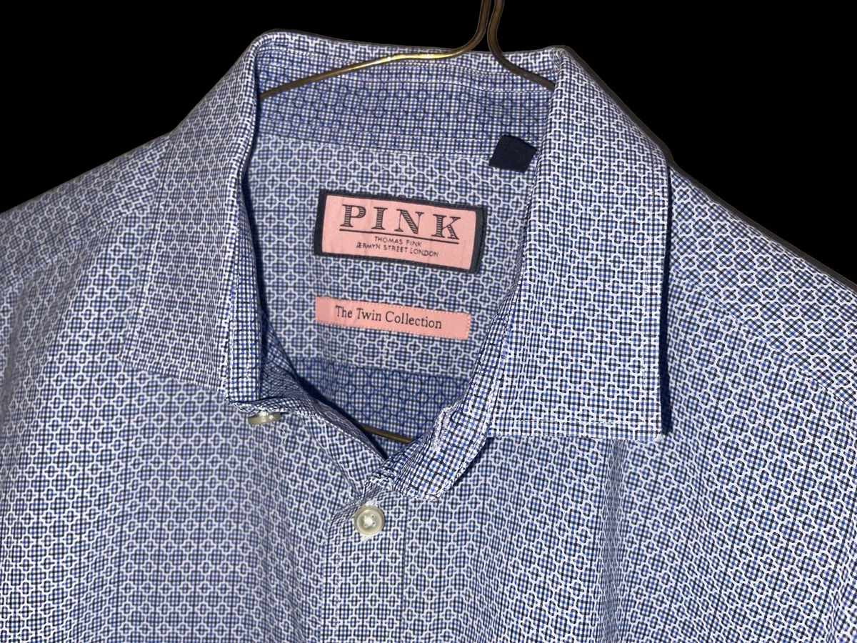 Thomas Pink The Twin Collection Men’s Dress Shirt L/S Blue Black Geometric  Sz 16