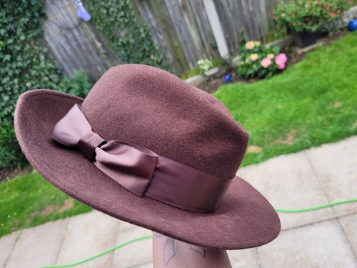 BHS Hat Trilby Brown Bow Round Casual - Picture 9 of 14