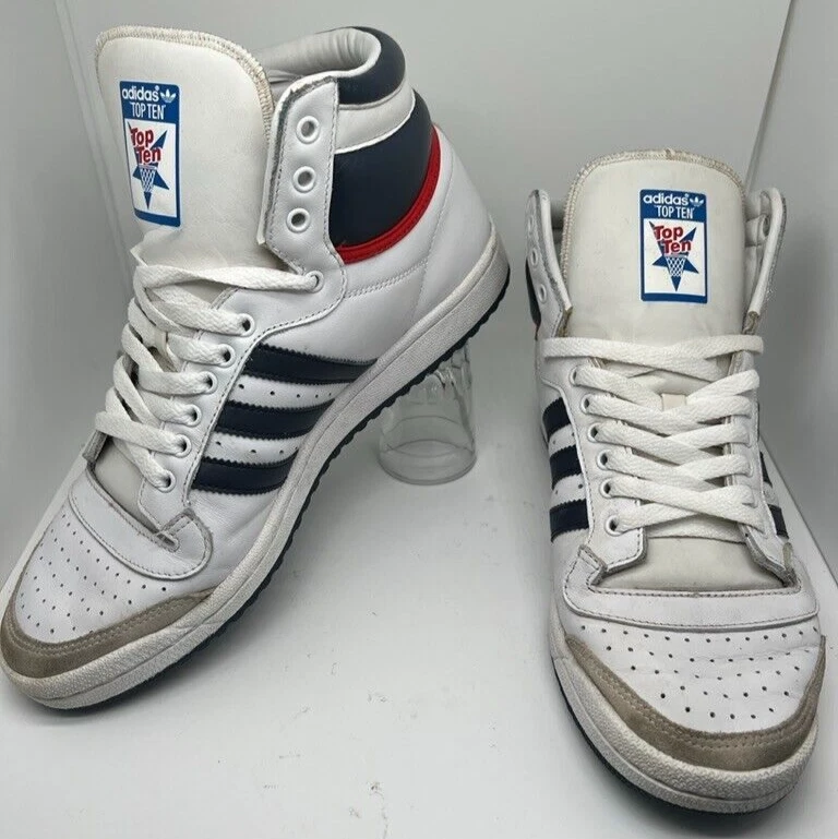 Adidas Top Ten Men s High Top White Black Red Sneakers Lace Up D65161 Size 9.5