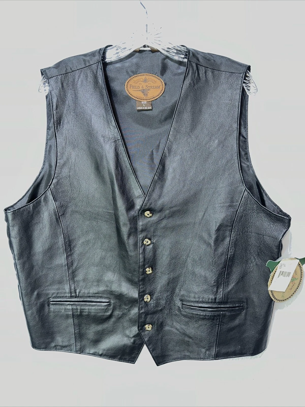 Field and Stream Black Leather Vest Men’s Size Large Motorcycle Rocker Cowboy