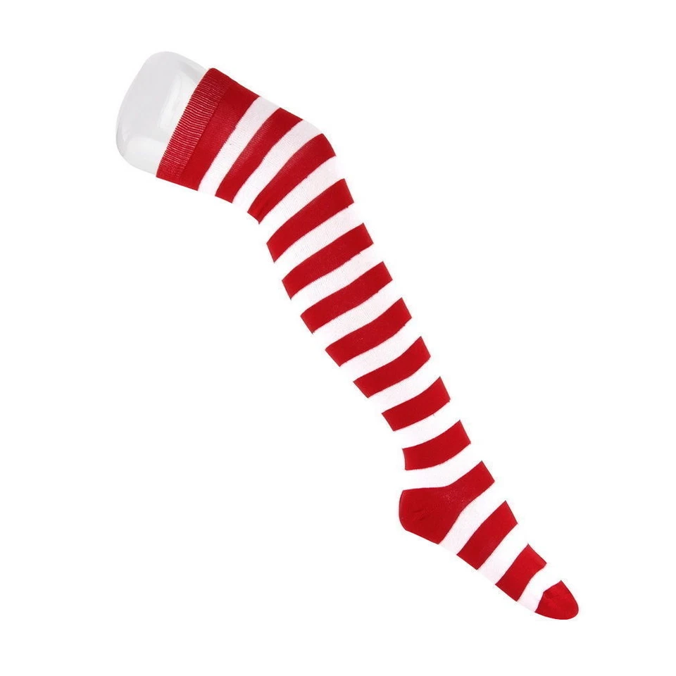2 Pack Red White Striped Long Socks Thigh High Candy Cane Stripes Sock Over Knee - Image 4 of 4