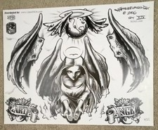 Tattoo Flash Single Sheet by Jesse Lee Vaughn 11 X 14 Angel WIngs Halo Heaven