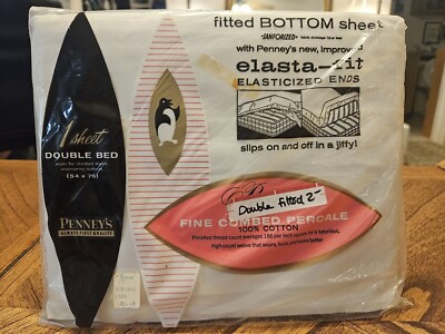 Penney's Pencale DBL FITTED Btm Sheet 54x75 Fine Combed Peracle 100% Cotton NIP