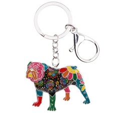 Enamel Alloy Britsh Bulldog Dog Keychains Car Key Ring Pets Jewelry Charms Gifts