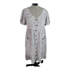 Shein Women’s button front midi dress short puff sleeve pockets boho Size XL