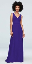 Davids Bridal Chiffon V-Neck Tank Bridesmaid Dress Regency Purple Sz 2