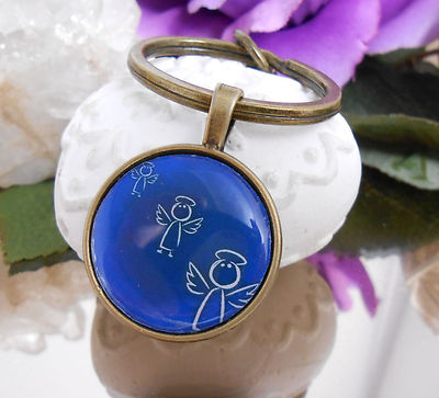 Schlüsselanhänger Taschenbaumler Engel blau - Ring oval + Karabiner + Cabochon