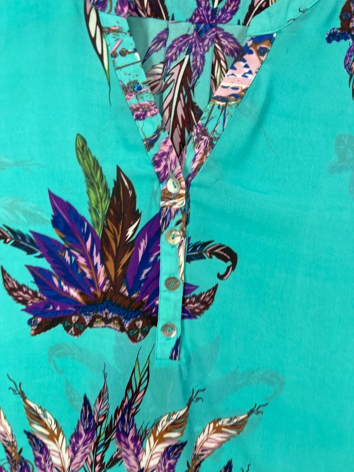 Blusa Camisa Mushka Sienna Rosa Mujer Grande Top Azul Estampado Pluma Manga 3/4 Foto 3 de 4