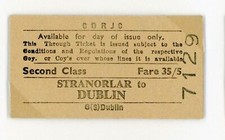 Railway Ticket Irish CDRJC 2nd Class Single Stranorlar - Dublin
