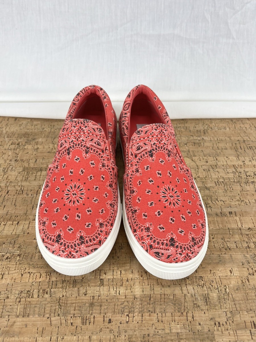 Women's Steve Madden Coulter Red Paisley Bandana Print Canvas Sneakers Sz 