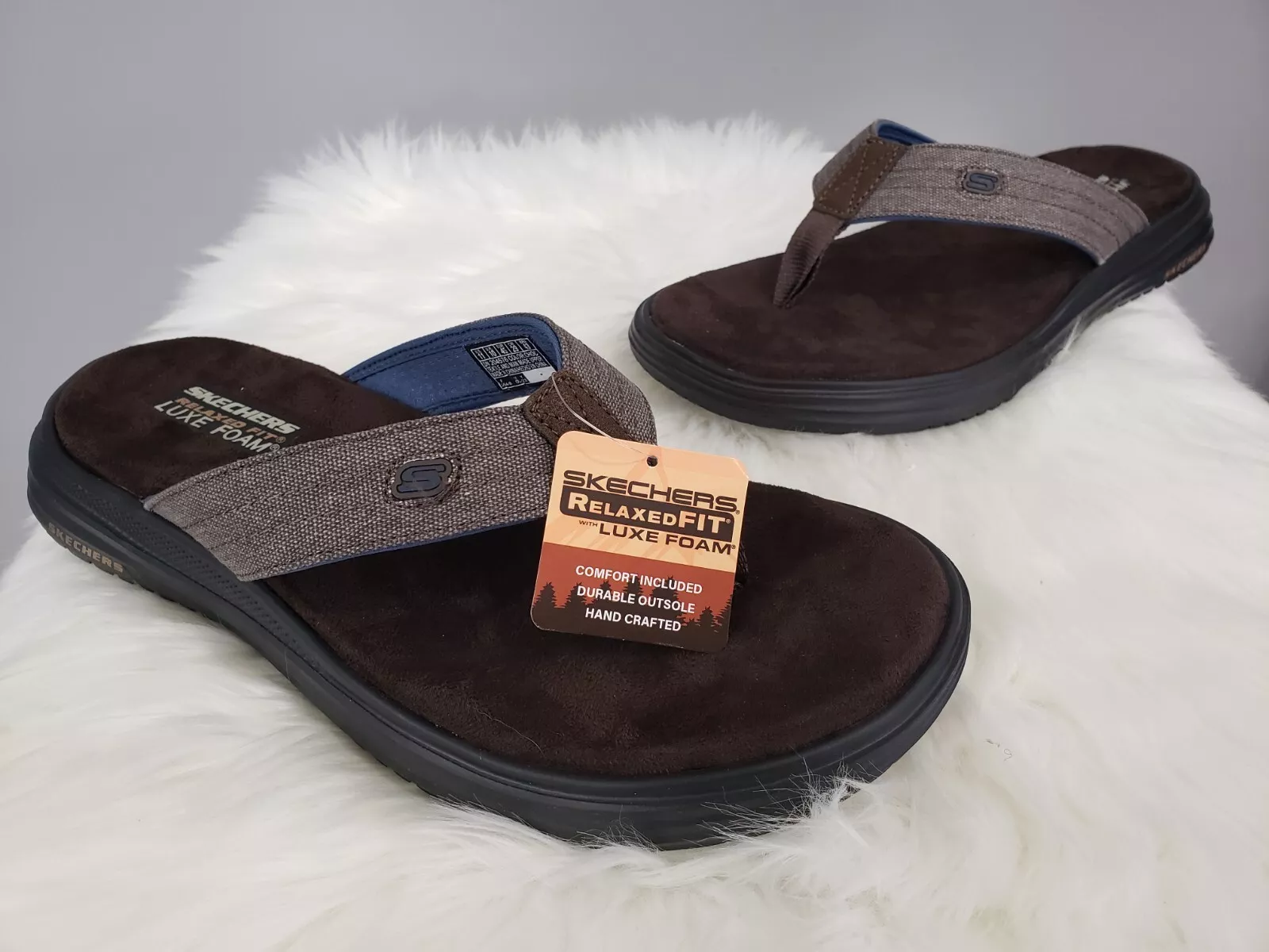 NOUVELLES TONGS HOMME SKECHERS COUPE DÉCONTRACTÉE LUXE MOUSSE TAILLE 11 MARRON