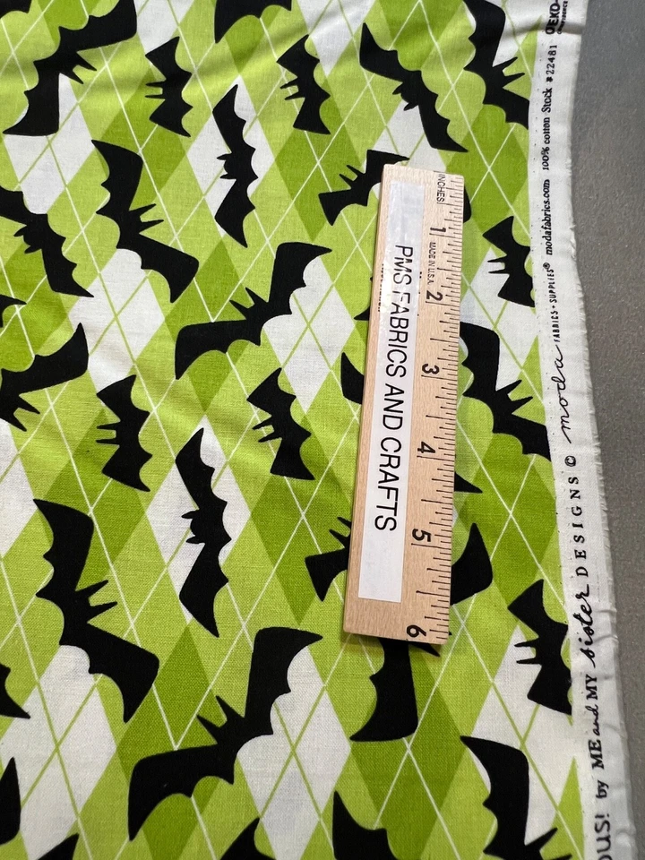 MODA Halloween Fab Boo 100% cotton fabric yard 36x44 GREEN 22481 16 Bats Bat - Image 4 of 4
