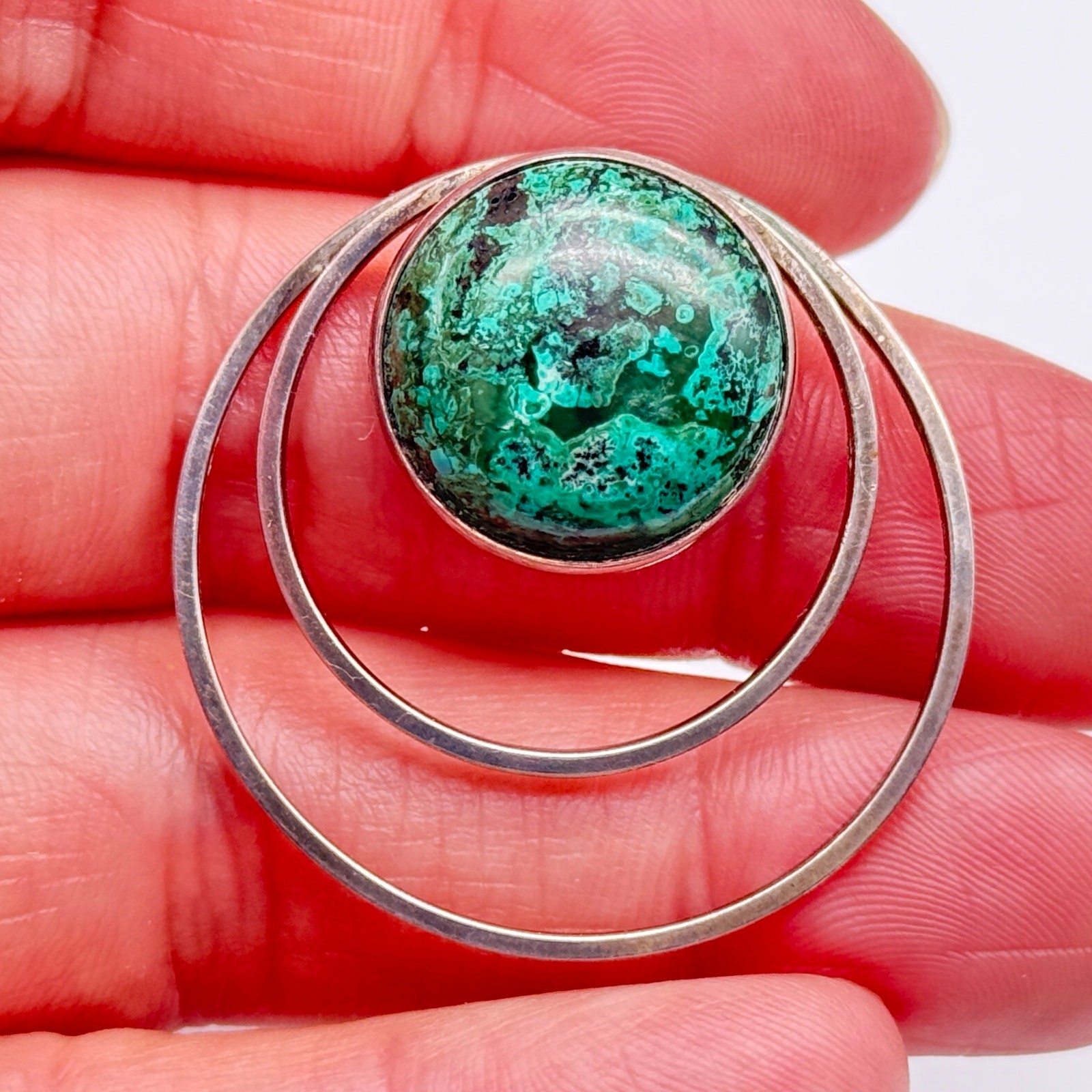 Vintage Modernist Green Eilat Stone Sterling Silver Pendant