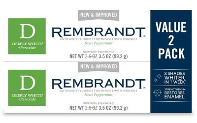 2 Pack Rembrandt Deeply White + Peroxide Whitening Toothpaste, Peppermint Flavor