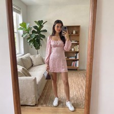 ASTR The Label Babydoll Mini Dress Small Pink Long Sleeve Coquette Cottage Fairy