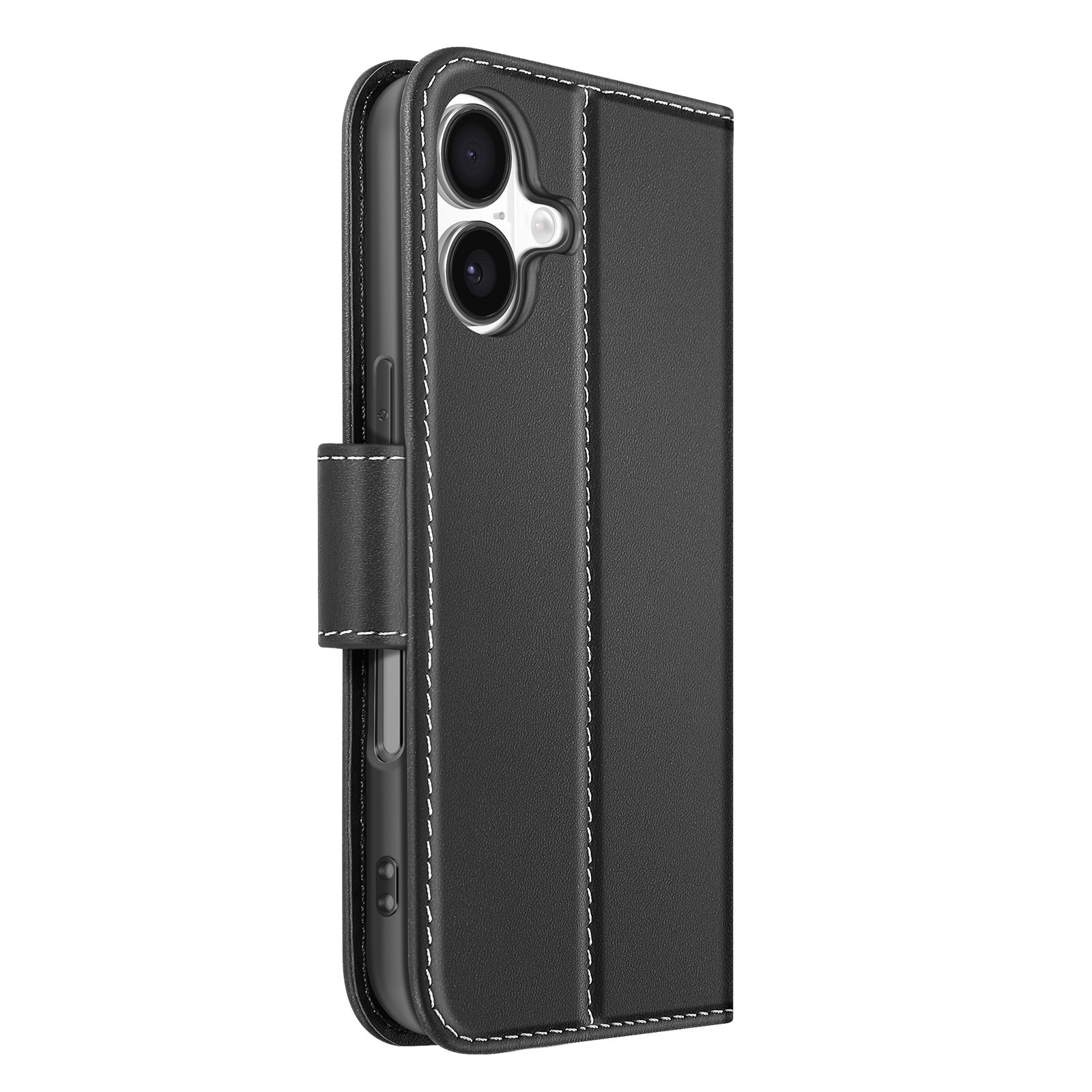 Étui en cuir premium iPhone 17 Avizar noir haute finition à clapet