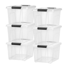 IRIS 20 Qt Stackable Plastic Storage Bins with Lids 6 Pack Clear Totes