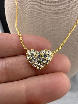 Nolan Miller Necklace Heart Rhinestone Pendant Gold Tone 19'' Signed