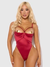 House of Desire Iryna Silky Micro & Rope Crotchless Teddy Crimson Red