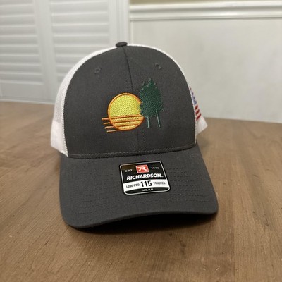 Richardson Hat Cap Snap Back Trucker Gray White Mesh Embroidered Trees Sun Mens