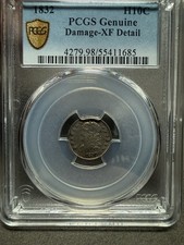 1832 H10C PCGS Xf Details Damage Silver US Half Dime Gold Shield