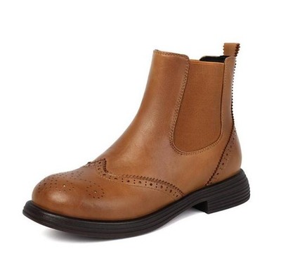 Occident Womens Pull On Ankle Boots Casual Dress Round Toe Carved Knight Shoes