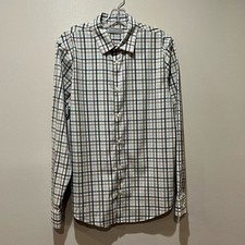 EVERLANE PLAID WHITE BROWN BLUE LONG SLEEVE BUTTON UP SHIRT SIZE M