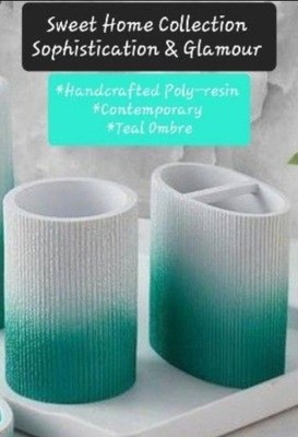 Bathroom Accessory Set Tumbler Toothbrush Holder Turquoise Ombre