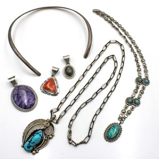 Signed Southwest Sterling Turquoise Charoite Necklace Pendant Lot of 6 #S5480 5