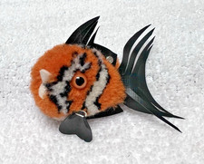 Vintage Steiff WOOLEN Poms Orange Black Gold Angel Fish w Button