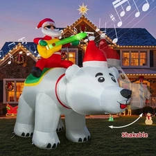 7FT Christmas Inflatable Santa Claus Riding Bear with Shaking Head and LED light