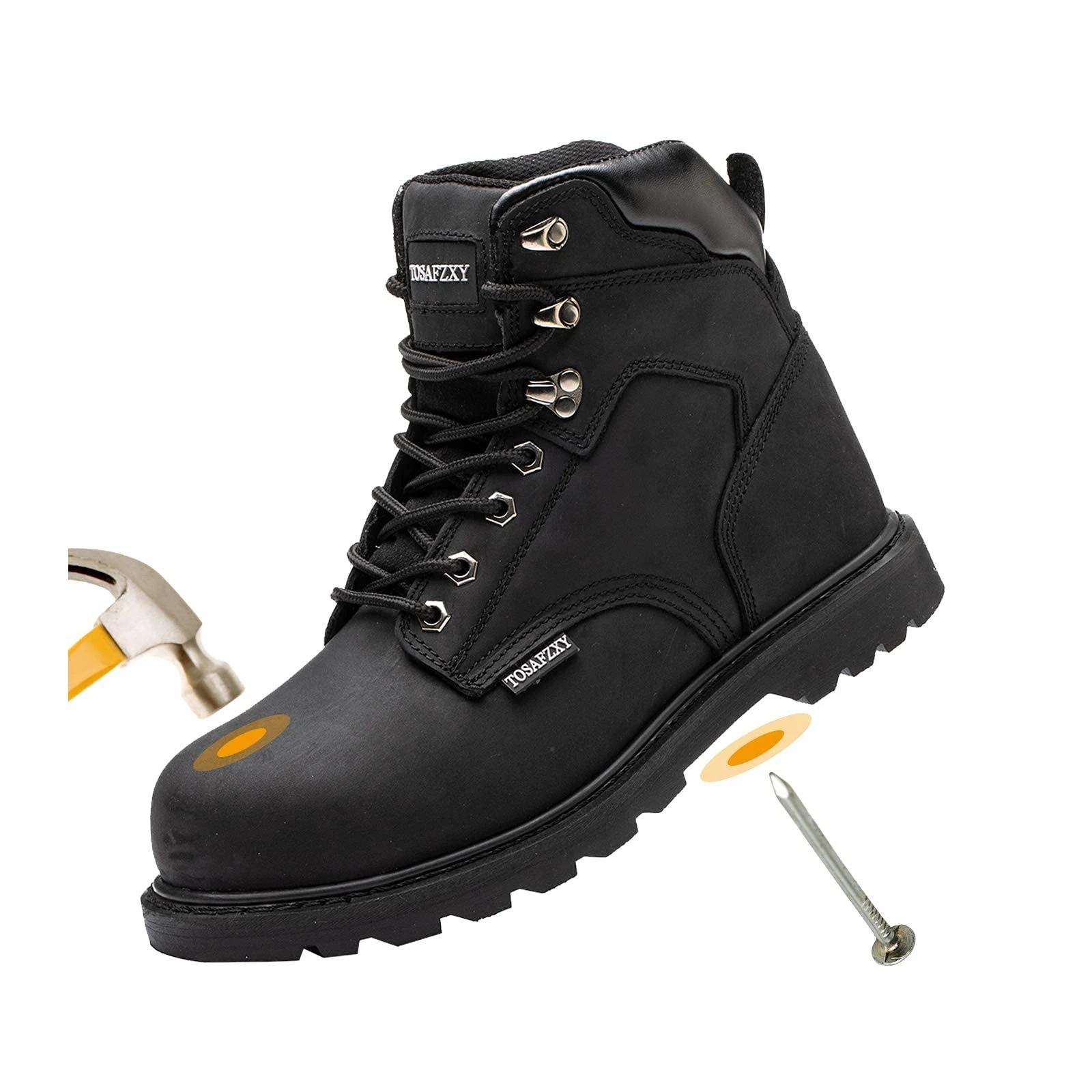 Men's Work Safety Durable Steel Toe Boots (8.5, Black)